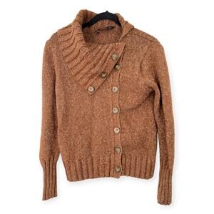 BCBG Max Azria M shawl collar sweater Knit Cardigan Button Detail Womens Brown